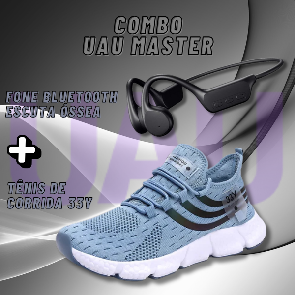 Combo Uau Master 2X1 - Tênis de Corrida 33y + Fone de Condução Óssea a Prova d'água - Cor do Fone Preto