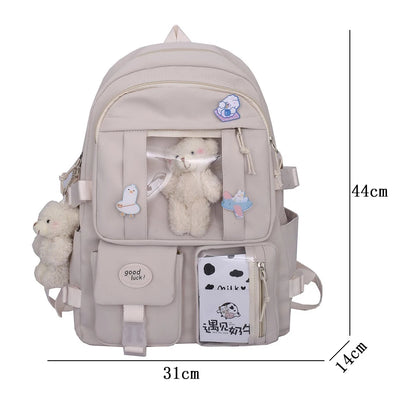 Mochila Estilo Coreano Multi Bolsos Kawaii