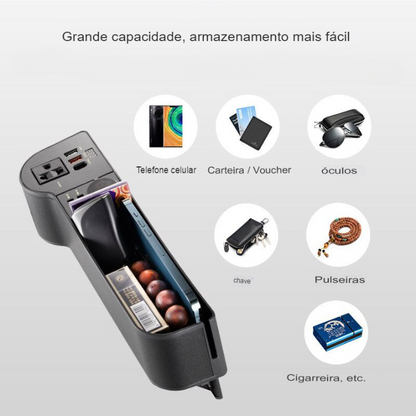 Organizador Para Carro MultFul Com Tomada e Entrada Para Carregar Eletrônicos
