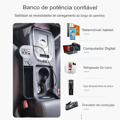 Organizador Para Carro MultFul Com Tomada e Entrada Para Carregar Eletrônicos