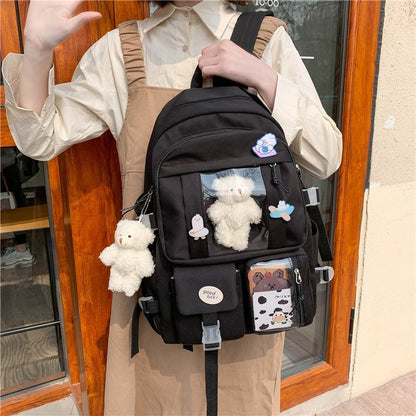 Mochila Estilo Coreano Multi Bolsos Kawaii