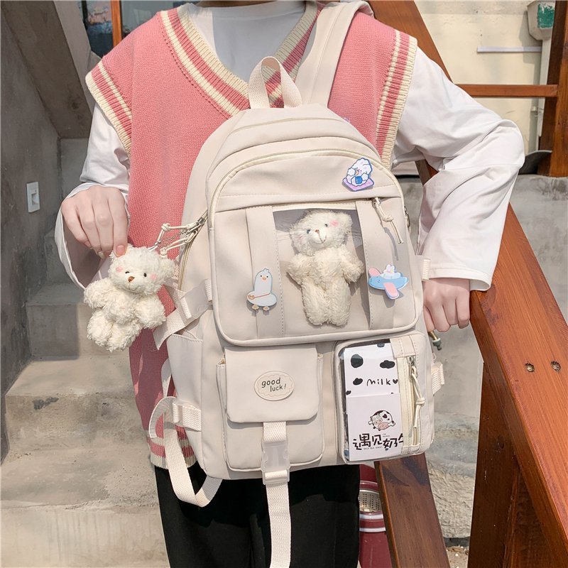 Mochila Estilo Coreano Multi Bolsos Kawaii