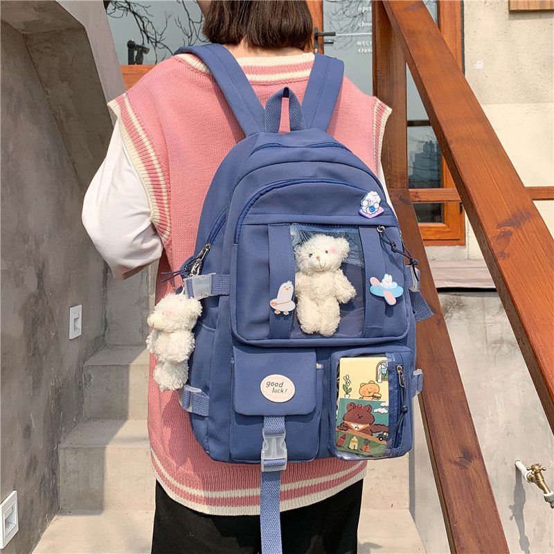 Mochila Estilo Coreano Multi Bolsos Kawaii