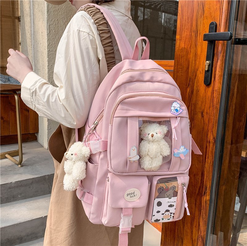 Mochila Estilo Coreano Multi Bolsos Kawaii