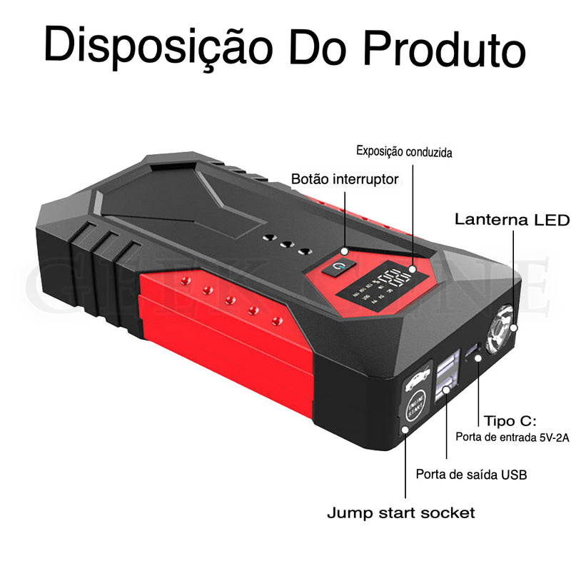 Impulsionador de Bateria com Carregador para Celular e Lanterna 22000mAh