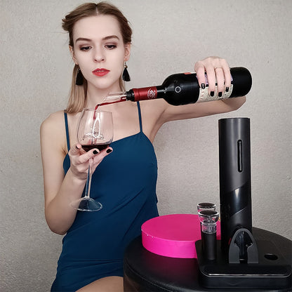 Abridor de vinho recarregável com suporte e kit completo Easy Wine