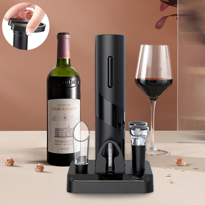 Abridor de vinho recarregável com suporte e kit completo Easy Wine